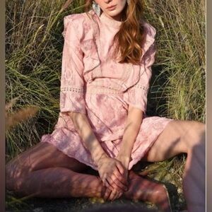 Adelyn Rae Embroidered Lace Mock Neck Mini Dress